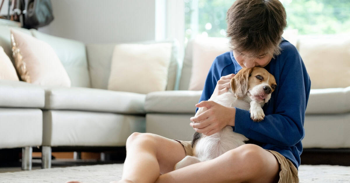 10 year old boy with dog