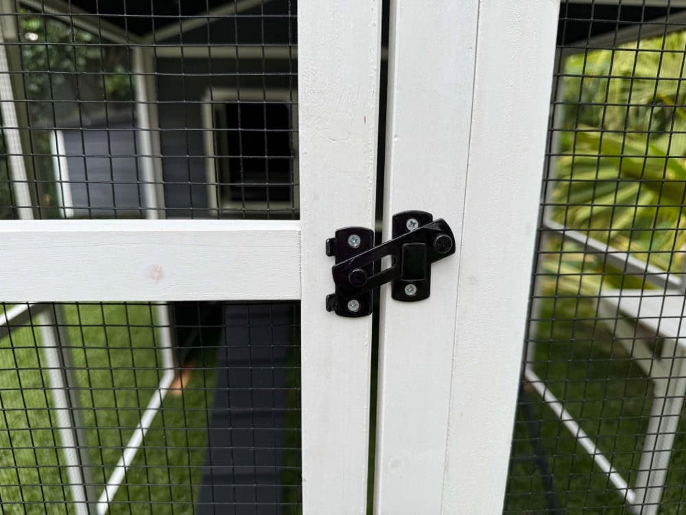 Grey Castle Cat Enclosure - black latch and wire