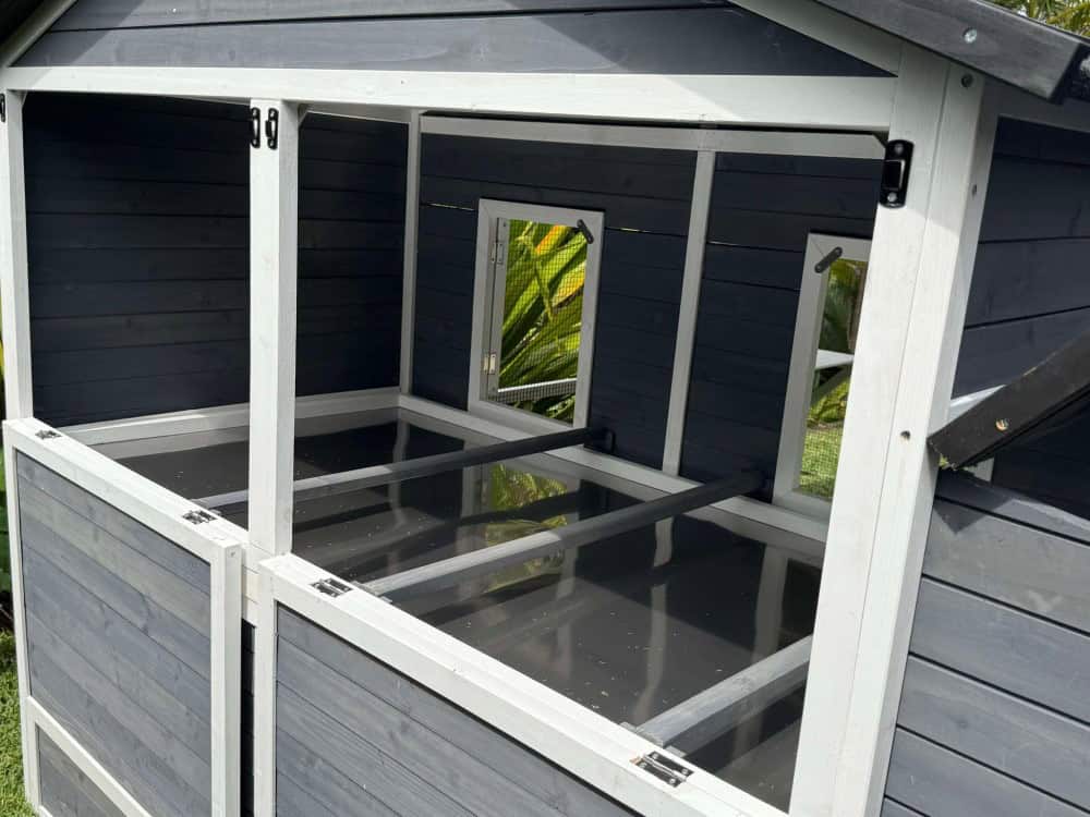 Grey Castle Chicken Coop - back doors open